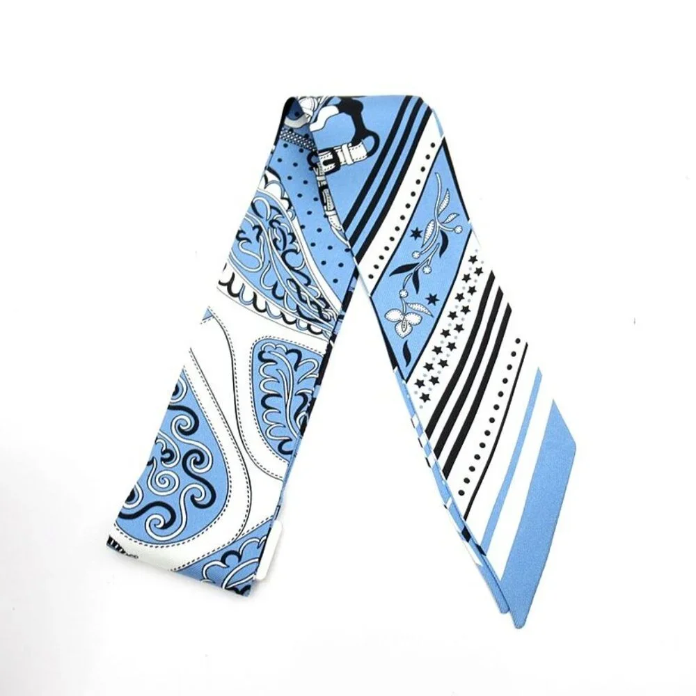 Hermes Twilly Scarf Festival Des Amazones Silk Blue White - Picture 2 of 4